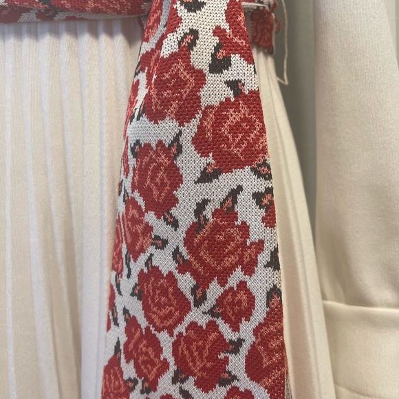 Vintage 60’s Mod A-Line Tannel Pleated Dress Tapastry Belt Sash Pearl Buttons Sm - Picture 8 of 16